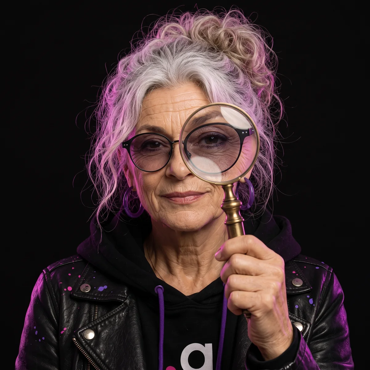 GrandMa looking through a magnifying glass